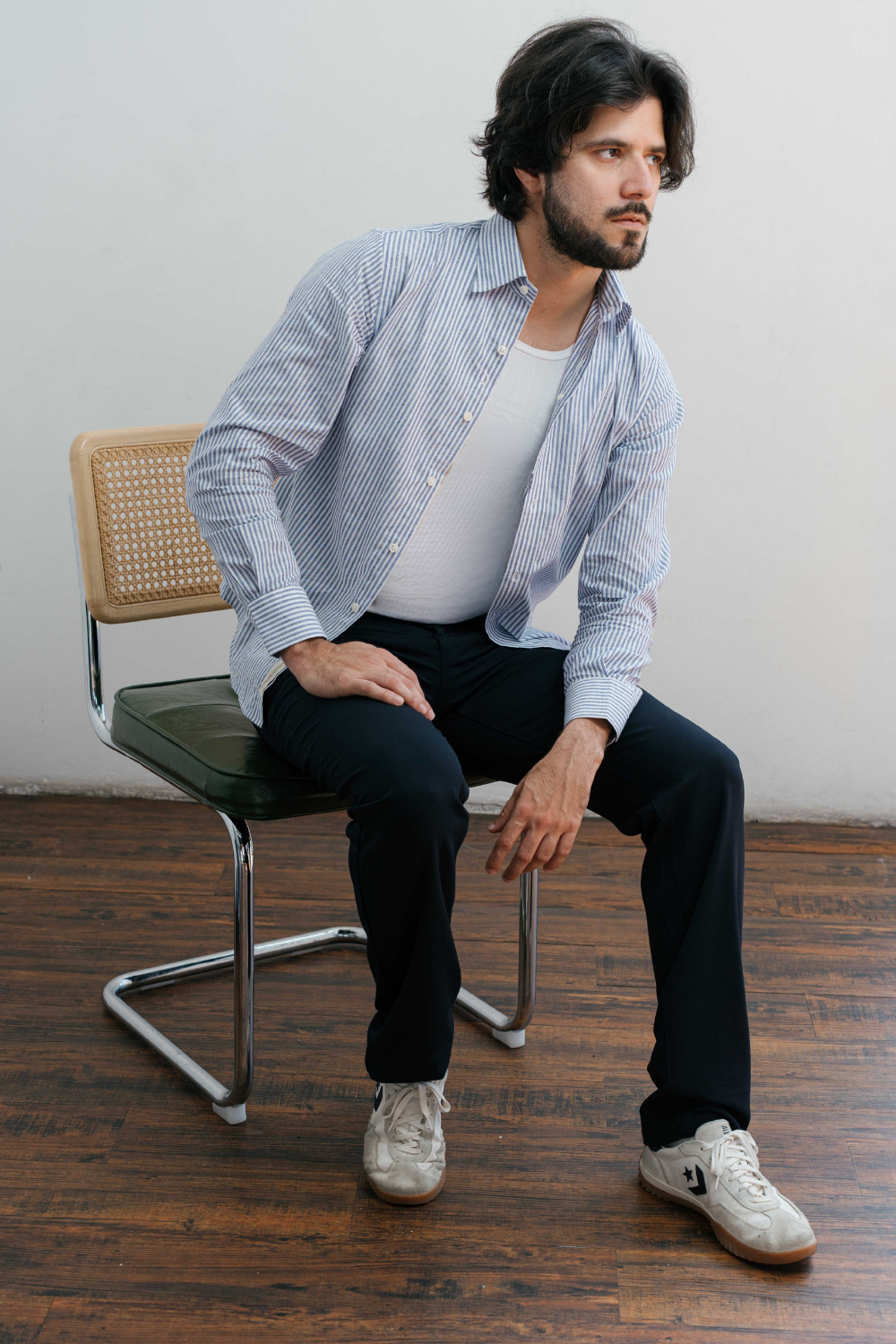 Spread Collar Striped Shirt
