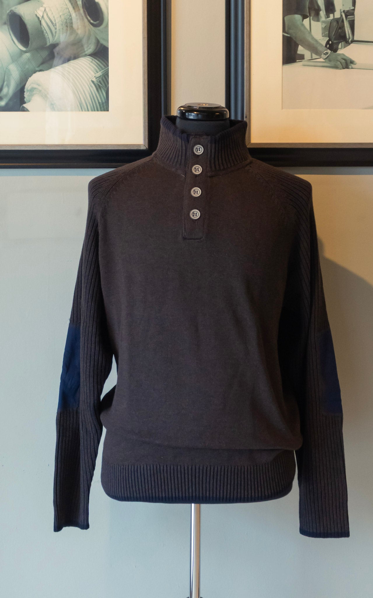 Plaited Raglan Button Mock