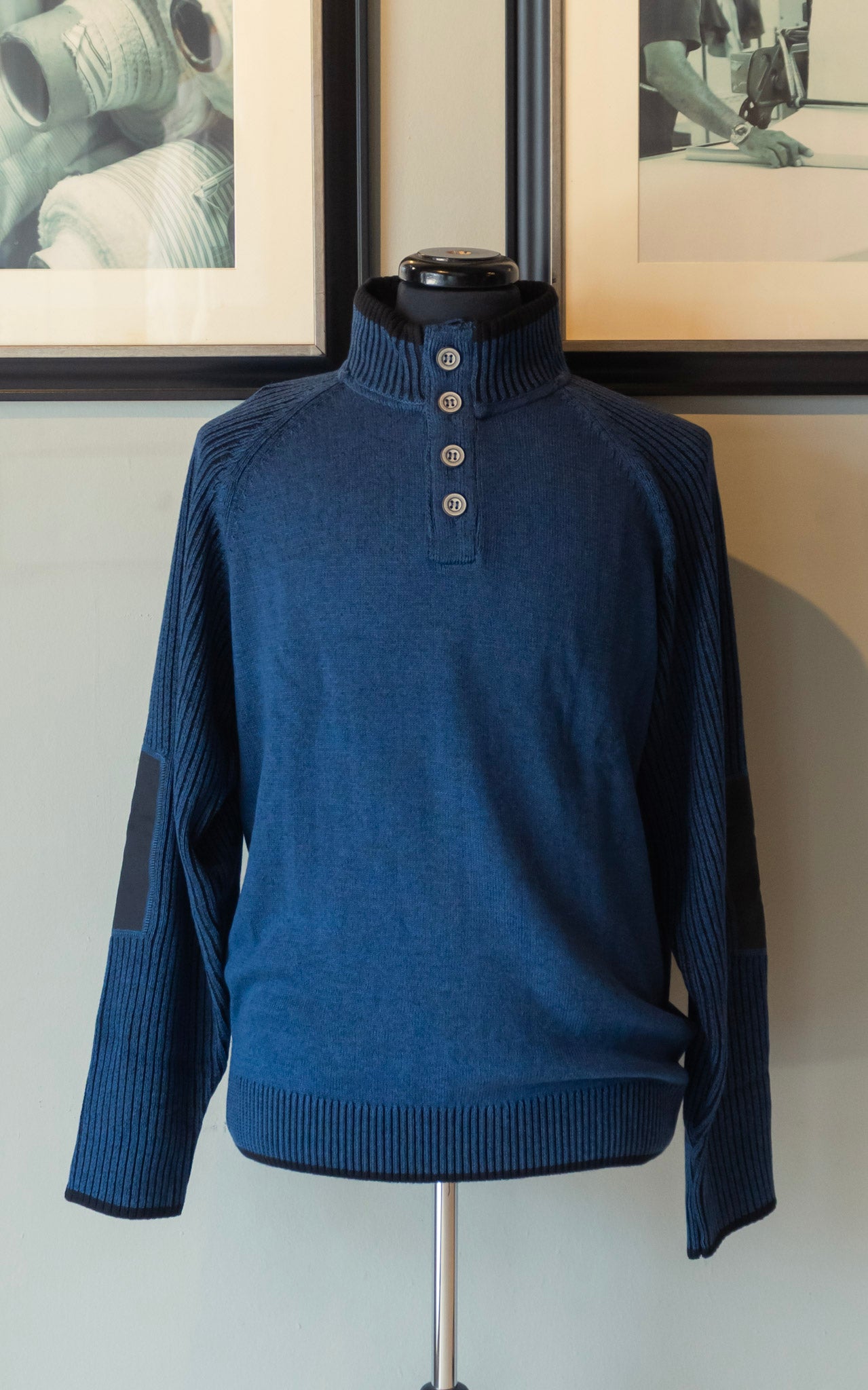 Plaited Raglan Button Mock