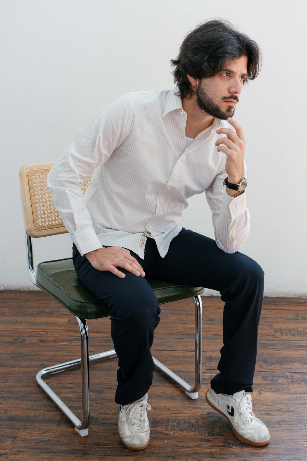 Spread Collar Striped Shirt