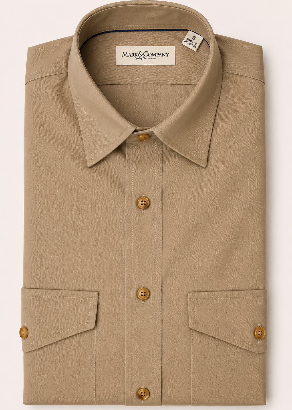 Khaki Solid Spread Collar
